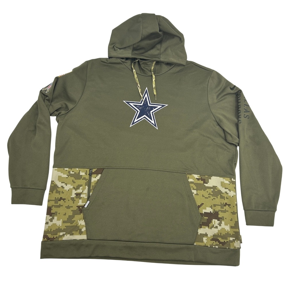 Dallas Cowboys Hoodie Men XXL Olive Green Camo Nike Therma-Fit Salute to Service